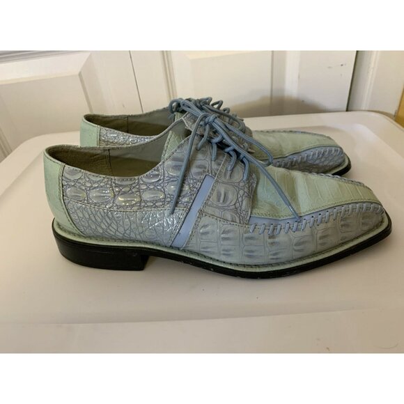 Sio Faux Crocodile Alligator Men’s Sz‎ 10 Derby Square Toe Dress Shoes Green Blu - Picture 3 of 12